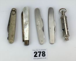 4 penknives and a whistle