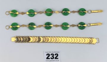 3 Chinese gold plated bracelets