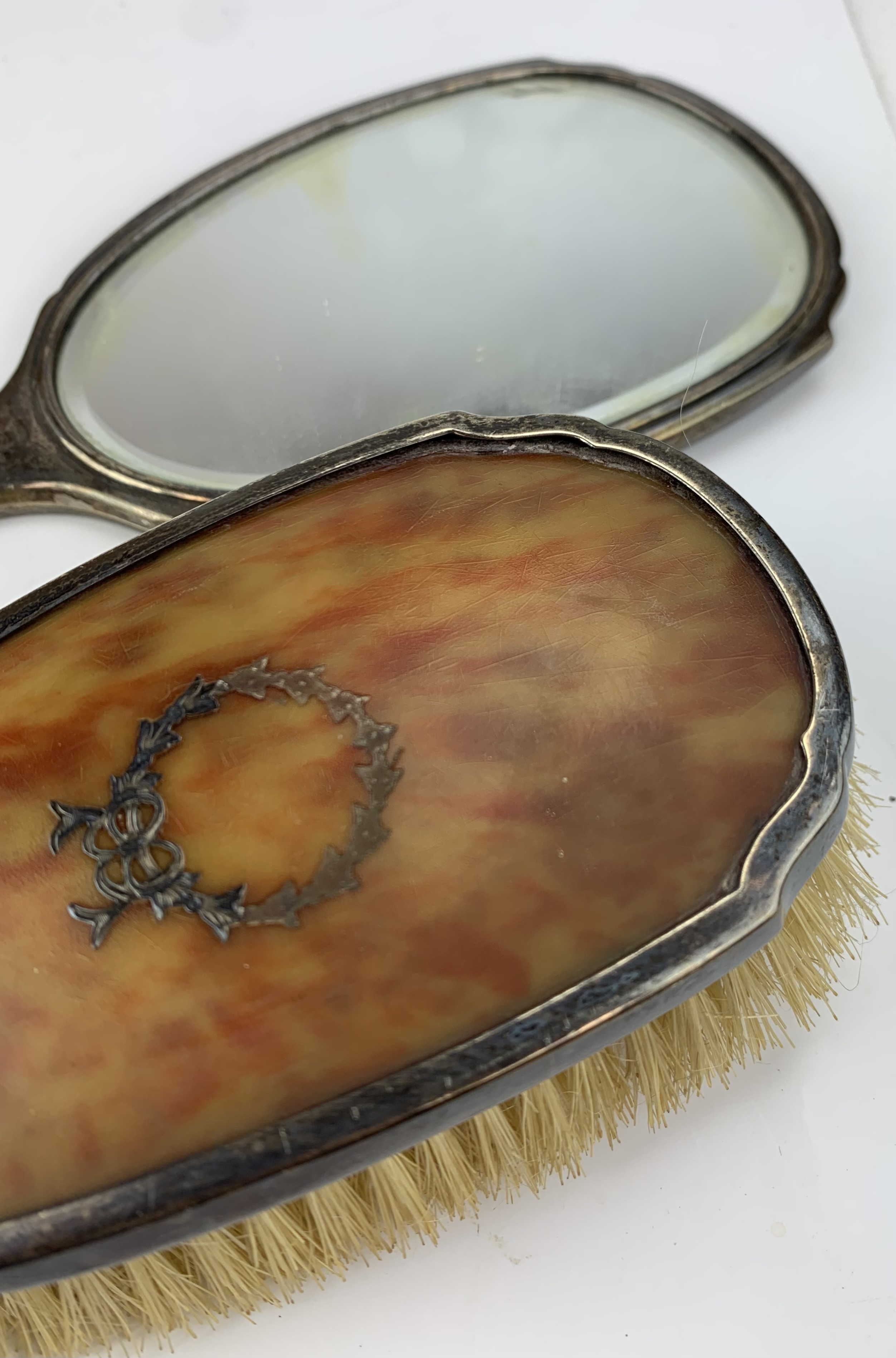 Silver/tortoiseshell backed hairbrush & hand mirror - Image 3 of 3