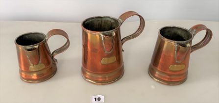 3 copper/brass ale jugs