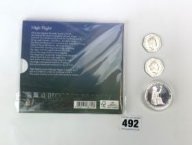 1 oz silver medallion & 3 x 50 pences