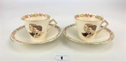 2 commemorative cups & saucers