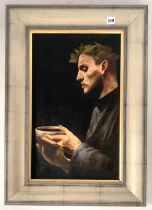 Oil painting of man holding bowl
