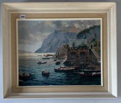 Oil painting of boat scene