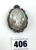 Silver cameo brooch