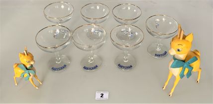 7 Babycham glasses & 2 Bambi