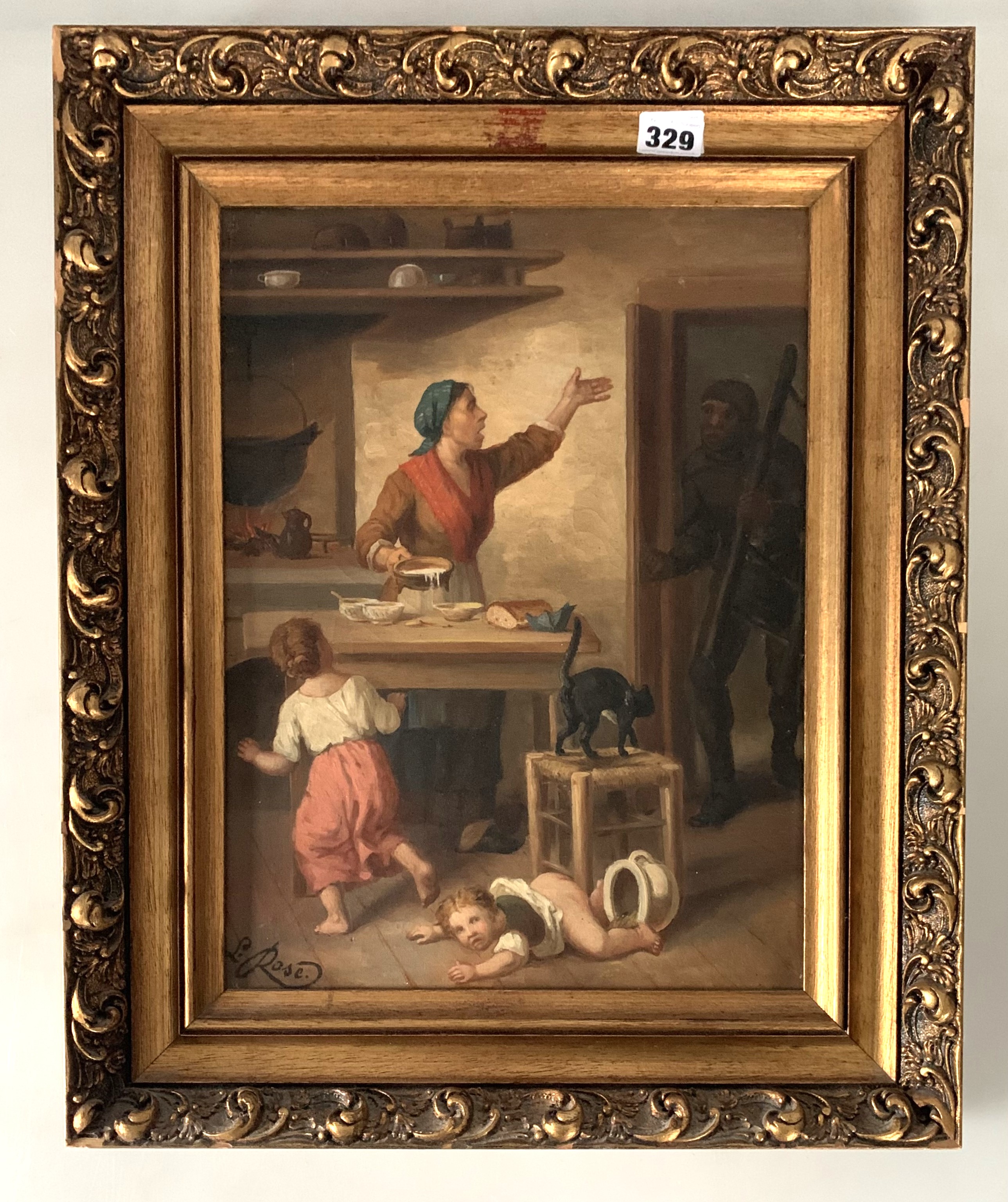 Oil painting of domestic scene