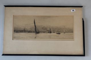 Etching of boat scene by W. Wyllie