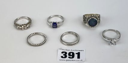 6 assorted silver rings