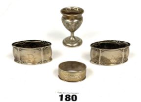 3 silver napkin rings & goblet