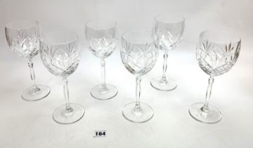 6 cut glass wine glasses