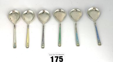 6 silver & enamel teaspoons