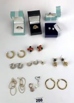 3 silver rings & dress earrings