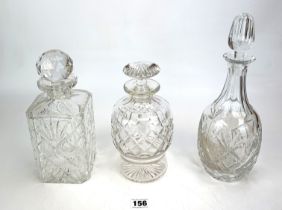 3 cut glass decanters