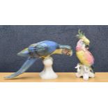 Royal Dux porcelain model of a parrot,  raised triangular mark, 9" high; with a Carl Ens porcelain