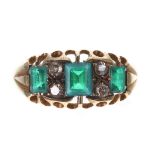 18ct emerald and diamond claw set ring, Birmingham 1926, width 9mm, 3.6gm, ring size M/N