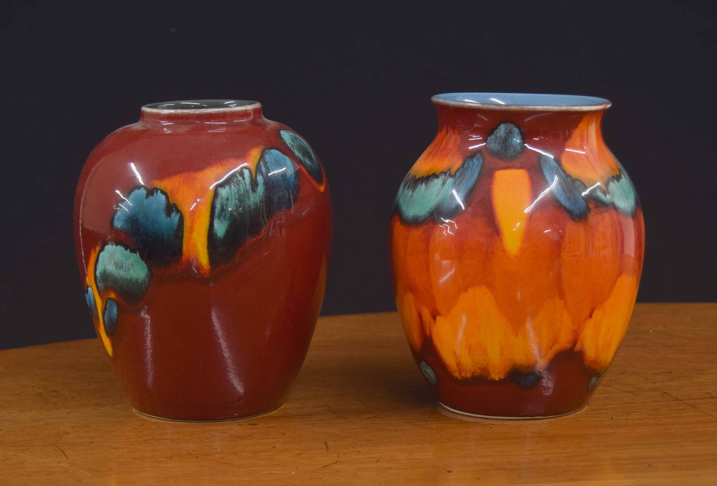 Poole Pottery 'Odyssey' vase, 6.5" high; together with a Poole 'Volcano' vase, 6.25" high (2)