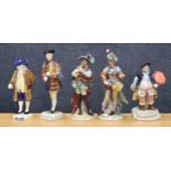 Pair of German porcelain figures of musicians, marked OSM to the undersides, 10" high; together with