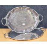 Christofle, France silver plated twin-handled tray, 24.5" wide, 16.5" deep; together with another