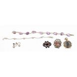 Pair of 9ct cultured pearl earrings, 1.9gm; cultured pearl slender bracelet; gilt double sided