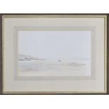 J.V. Huntington (20th century) - Estuary scene, with figures walking on sand, signed, watercolour,