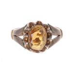 9ct citrine single stone set ring, Birmingham 1916, width 12mm, 4.4gm, ring size P