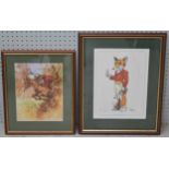 Jonathan Walker - caricature study of a fox on horseback, signed print, coloured reproduction;