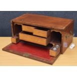 19th century mahogany cross banded campaign stationery box, with two brass carry handles, the fall