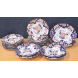 19th century floral printed porcelain dessert service, comprising four shallow dishes 9" diameter,