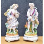 Pair of late 19th century large German porcelain figures, modelled as a lady and gentleman with