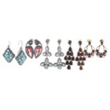 Five pairs modern silver gem set earrings to include two pairs silver gilt examples (5)