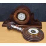 Interesting mahogany cased mantel clock with Swiss platform escapement movement with alarm