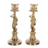 Good pair of decorative ormolu figural candlesticks, 10" high