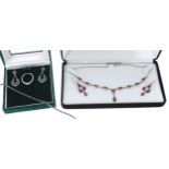 Silver (925) gem set pair earrings, bracelet and ring (cased); together with a silver (925) pair