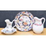 Regency Fine Arts small porcelain wash jug and basin, decorated with small floral posies, jug 6"