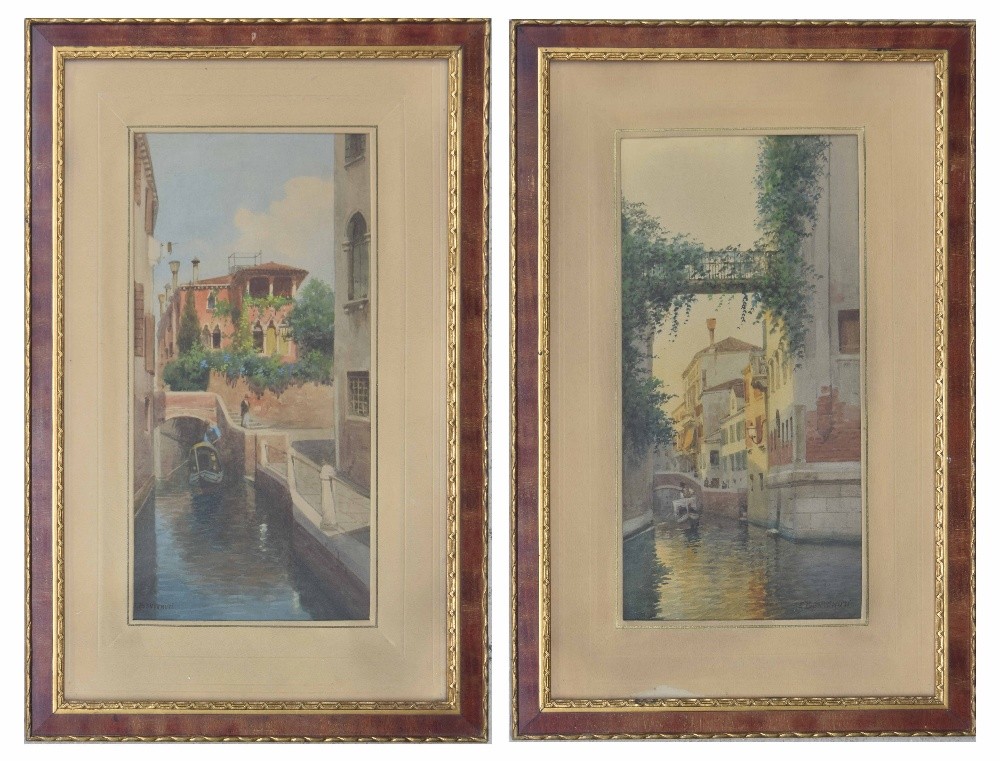 Eugenio Benvenuti (Italian 1881-1959) - Venice canal scene with a gondola, signed, watercolour, 6.5"