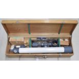 SNS telescope model no. SK-7B, D=77mm F=910mm, serial no. 15970, within a wooden fitted case, with a