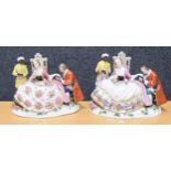 Frankenthal 19th century porcelain figural group of a lady seated, a gentleman and a servant by