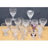 Ten assorted glass rummers, including a pair, trio and others, tallest 5.5" high