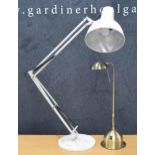 Anglepoise lamp, in white, 43" high fully extended; together with a modern desk lamp, 22" (2)