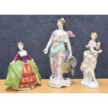 Thuringia, Germany porcelain figure of a lady in a ballgown, blue factory marked in the side and