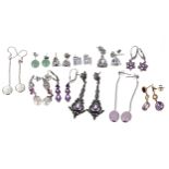 Eleven pairs of assorted earrings including silver (925) examples
