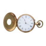 Attractive 18k and enamel half hunter fob watch, gilt frosted cylinder bar movement with gilt