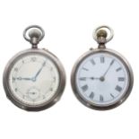 Silver lever pocket watch, Roman numeral dial, 51mm; together with a silver lever pocket watch in