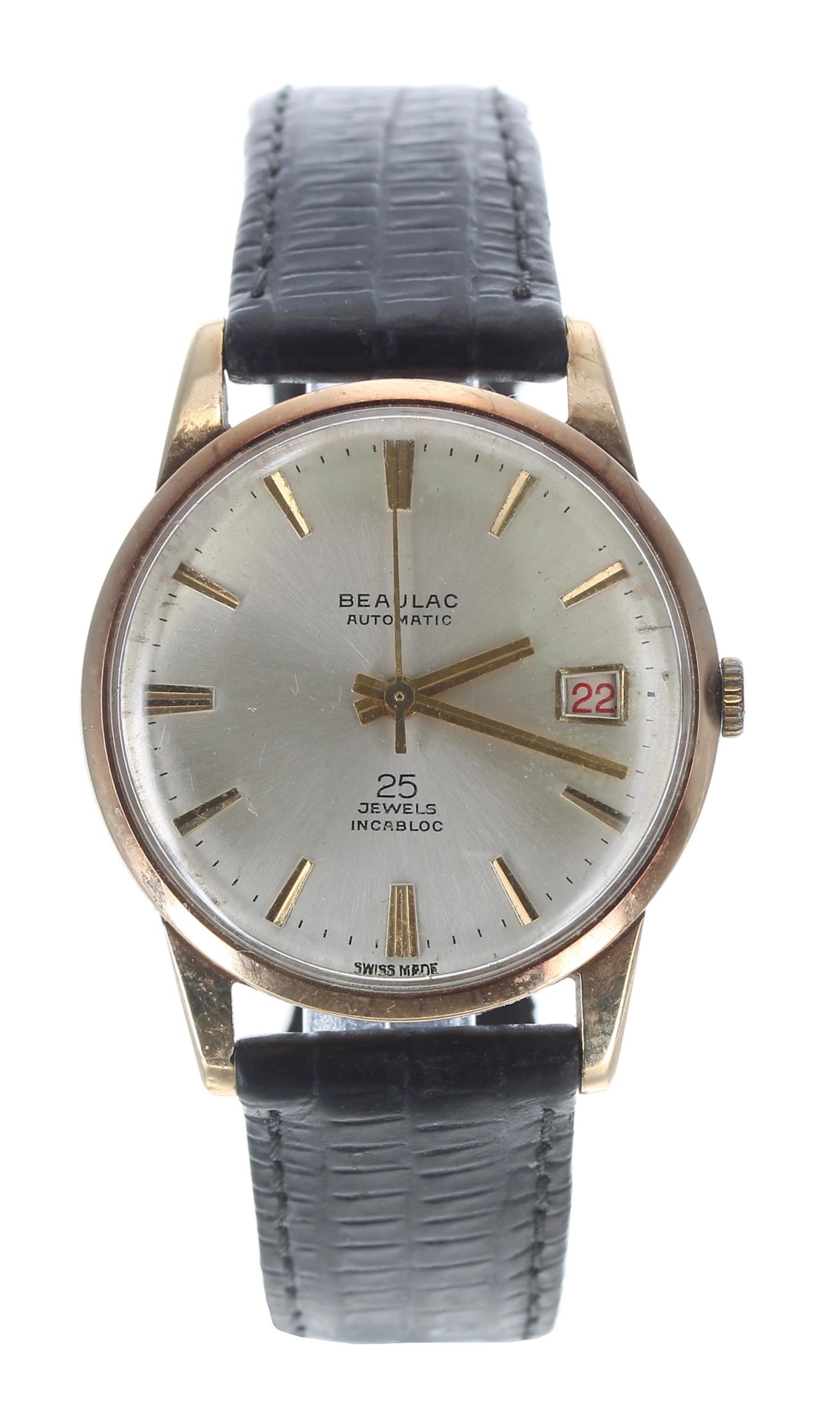 Beaulac 9ct automatic gentleman's wristwatch, circular silvered dial with gilt applied baton