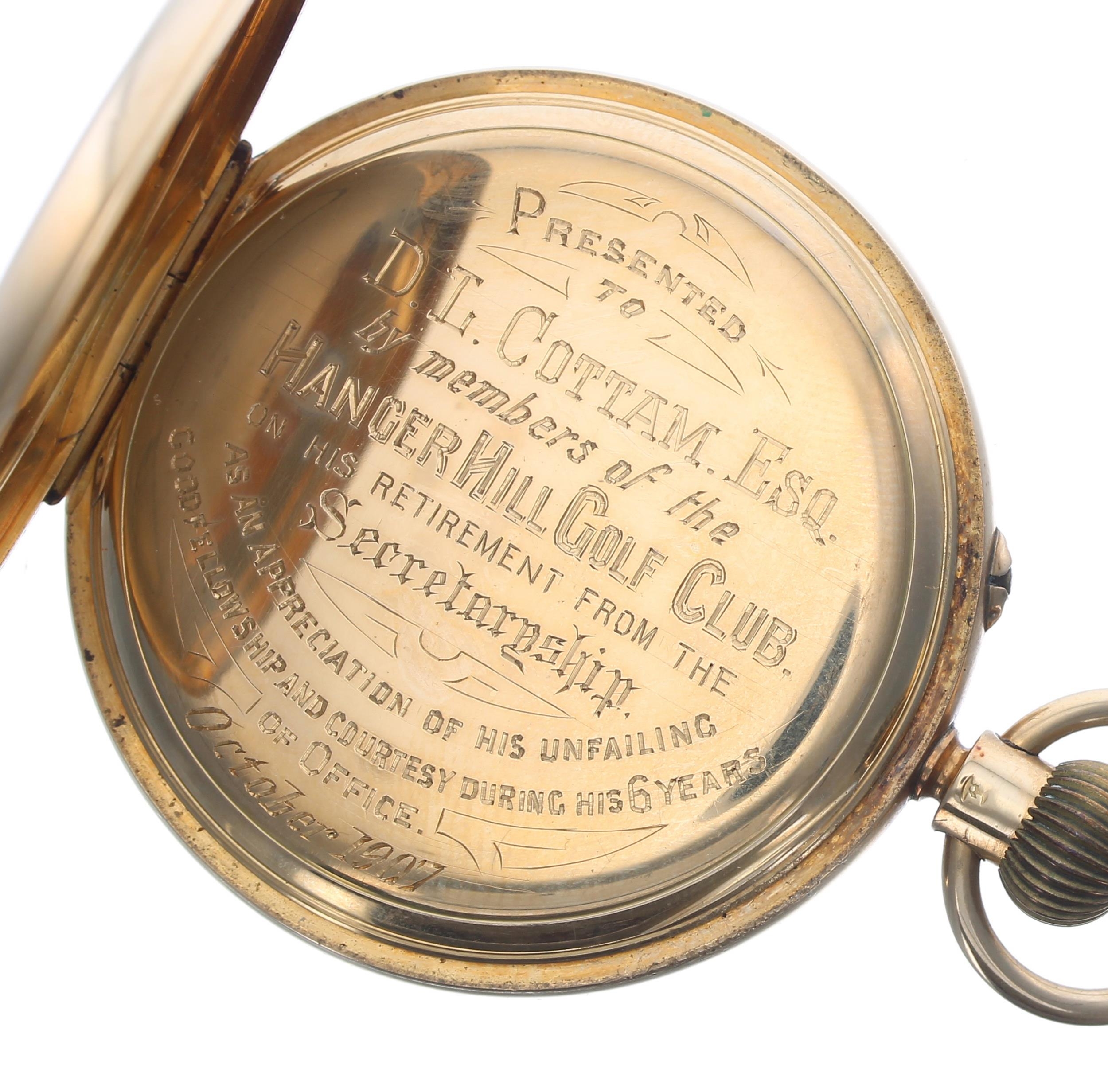 Late 19th century Bryer & Sons 18ct lever hunter pocket watch, London 1899, gilt three quarter plate - Image 4 of 5