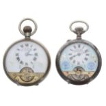Hebdomas Patent 8 days pocket watch, 45mm; together with a Hebdomas Patent 8 days pocket watch for