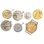 Seven wristwatch movements to include J.W. Benson; Jaeger-LeCoultre; Bulova automatic; Zenith;