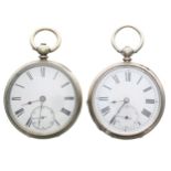 Two silver (0.800) cylinder engine turned pocket watches, 48mm and 49mm