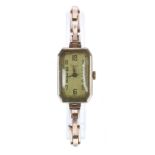 Rolex Genex 9ct rectangular lady's wristwatch, import hallmarks Glasgow 1929, case no. 39x 5162xx,